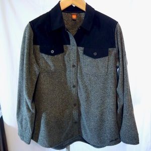 Eddie Bauer Gray+Black Button Up Fleece Shirt/Jacket Quilted Yoke Size XL